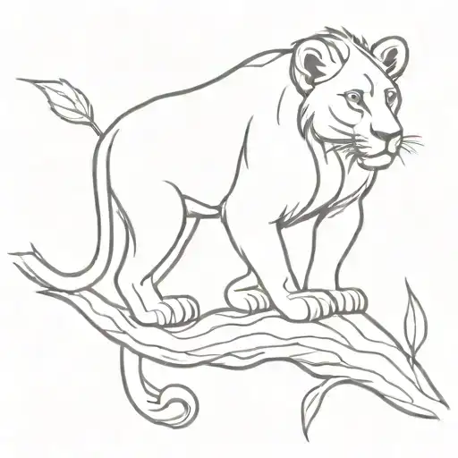 simba drawn on tree tattoo design idea