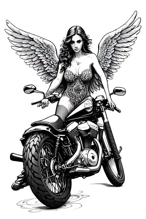 Motorcycles, angels tattoo design idea