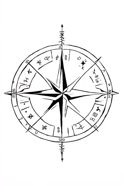 A minimalist tattoo of a compass rose with astrological symbols incorporated, representing the client's interest in astrology and marine navigation tattoo design idea