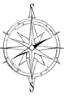 A minimalist tattoo of a compass rose with astrological symbols incorporated, representing the client's interest in astrology and marine navigation tattoo design idea