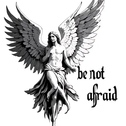 biblically accurate seraphim saying "be not afraid" tattoo design idea