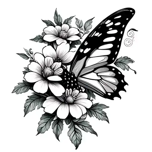 Butterfly with flowers tattoo design idea