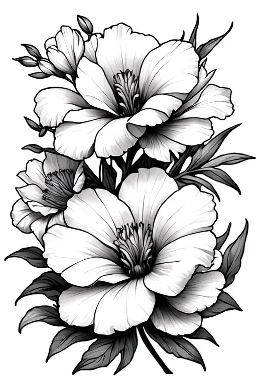Gladiolus, Cosmos, peony and morning glory flowers tattoo design idea