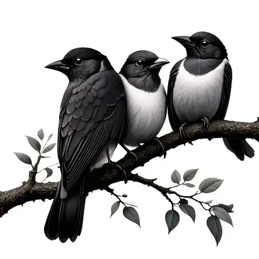 3 birds in a tree tattoo design idea