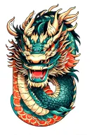 Japanese dragon with an omni mask and a samurai warrior tattoo design idea