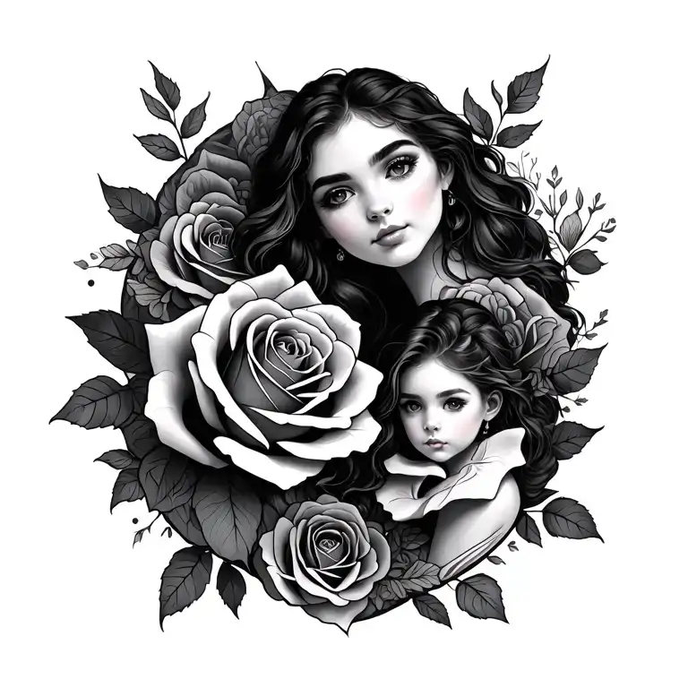 mom and daughter rose intertwined tattoo design idea