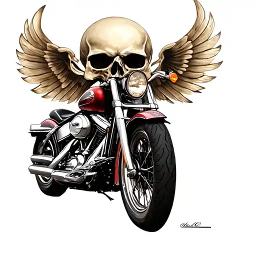 skull harley davidson motorcycle tattoo design idea