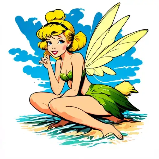 tinkerbell, beach, goose, vintage tattoo design idea