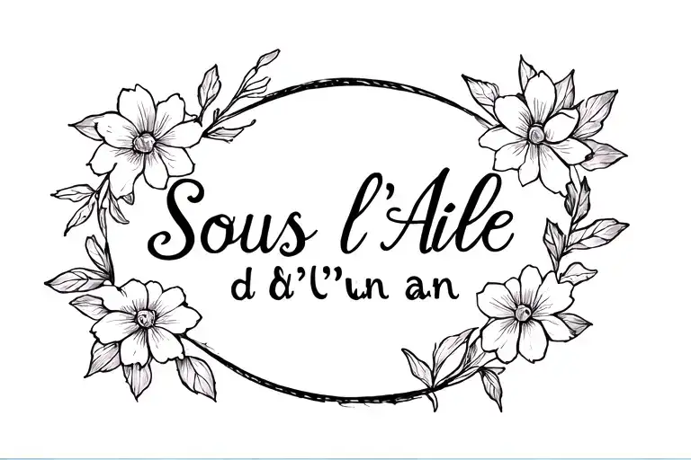 I want the inscription to be 2 lines and on both sides of the inscription beautiful flowers. The inscription "Sous l'Aile d'Un an" to be tattoo design idea