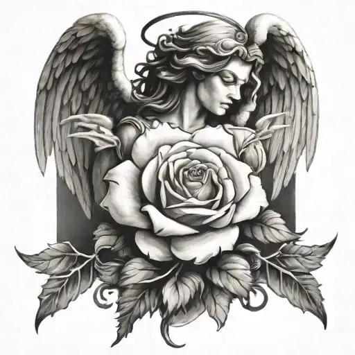 angel fighting roses biblical tattoo design idea