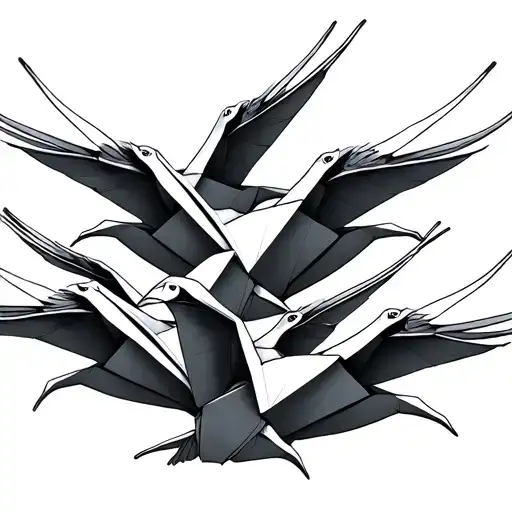 5 origami cranes linked together tattoo design idea