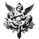 cherub babies and crucifix clouds tattoo design idea