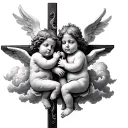 cherub babies and crucifix clouds tattoo design idea