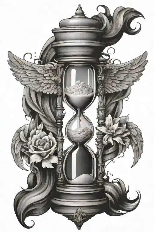 hourglass with angel wings tattoo design idea