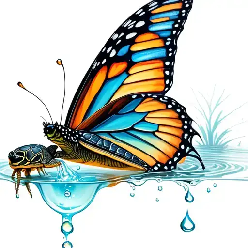 butterfly drinking turtle tears tattoo design idea
