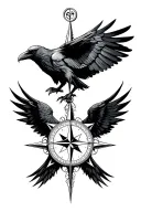 Nordic compass with an outstretched raven beneath it  tattoo design idea