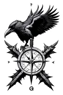 Nordic compass with an outstretched raven beneath it  tattoo design idea