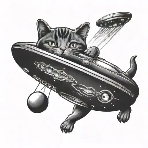 ufo beaming a small cat tattoo design idea