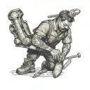 Illustrate a blue collar worker in action, surrounded by elements of their trade tattoo design idea