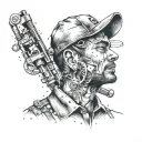 Illustrate a blue collar worker in action, surrounded by elements of their trade tattoo design idea