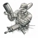 Illustrate a blue collar worker in action, surrounded by elements of their trade tattoo design idea