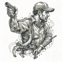 Illustrate a blue collar worker in action, surrounded by elements of their trade tattoo design idea