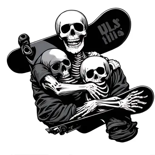 skeleton hugging a snowboard tattoo design idea
