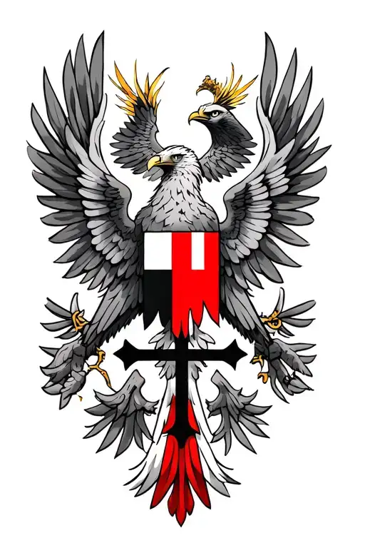 give me forearm tatoos ideas that onclude the albanian flag, the eagle, the cross, and some lightening. create a few ske tattoo design idea