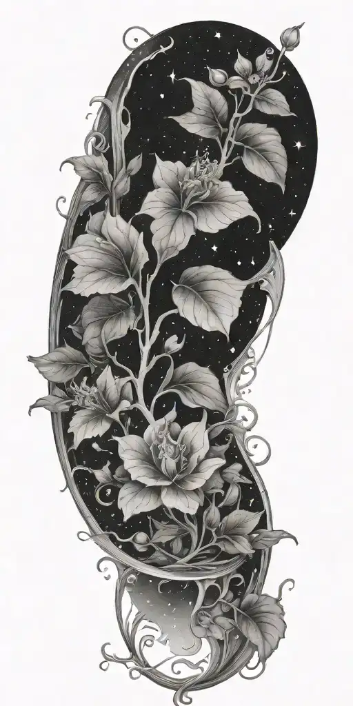 A magical plant growing in the depths of space tattoo design idea