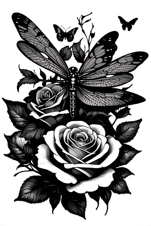 roses, butterflies, dragonflies and guns n roses tattoo design idea