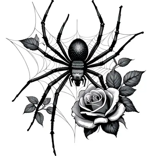 spider with webs close to it but also have roses in there somewhere  tattoo design idea