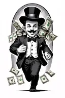 C.R.E.A.M with monopoly man running with a bag of money tattoo design idea