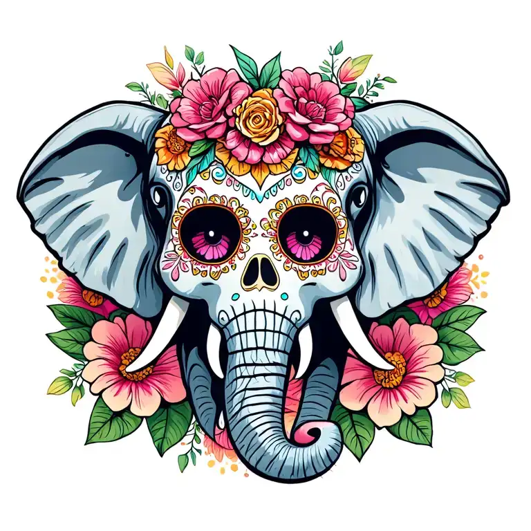 elephant sugar skull tattoo design idea