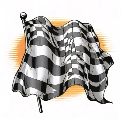 Checkered flag black-and-white with the sunset and the background with a pop of orange pink and yellow, but also black  tattoo design idea