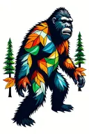 bigfoot with colored leaves and trees tattoo design idea