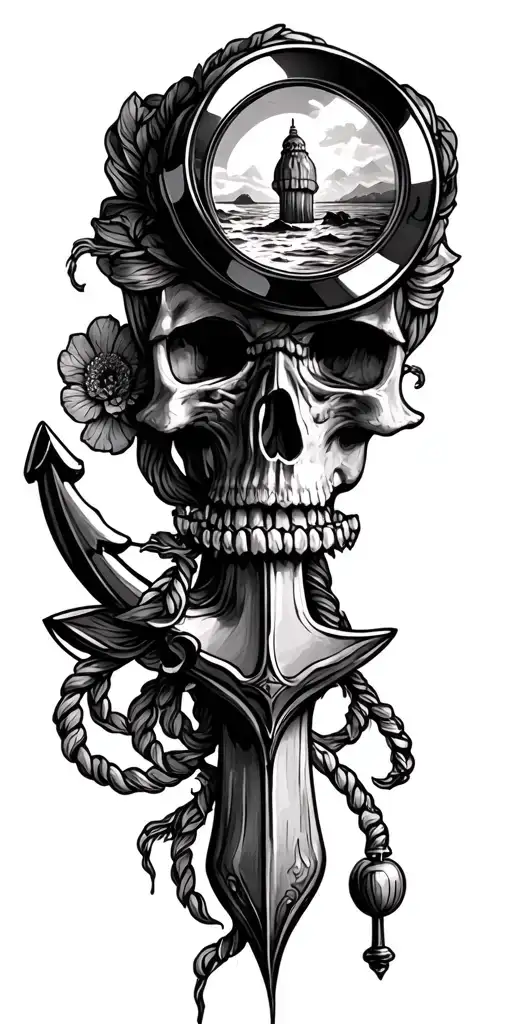 anchor, magnifying glass tattoo design idea