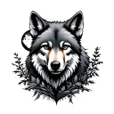 Dark forest, wolf, bear, fox, moon surrounded tattoo design idea