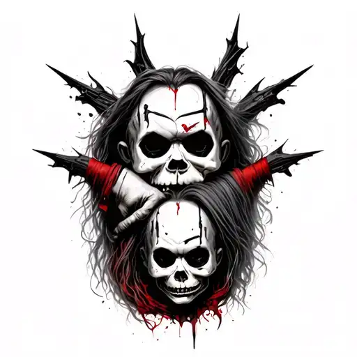Jason and chucky skulls surrounded tattoo design idea