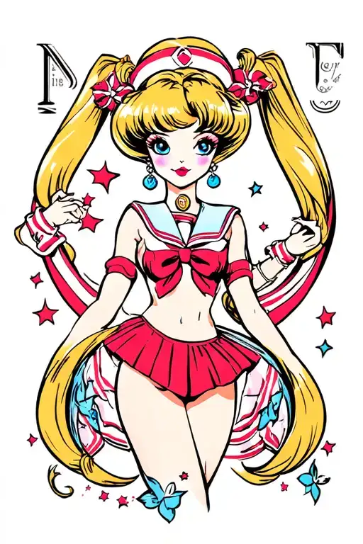 Pinup girl sailor moon tattoo design idea