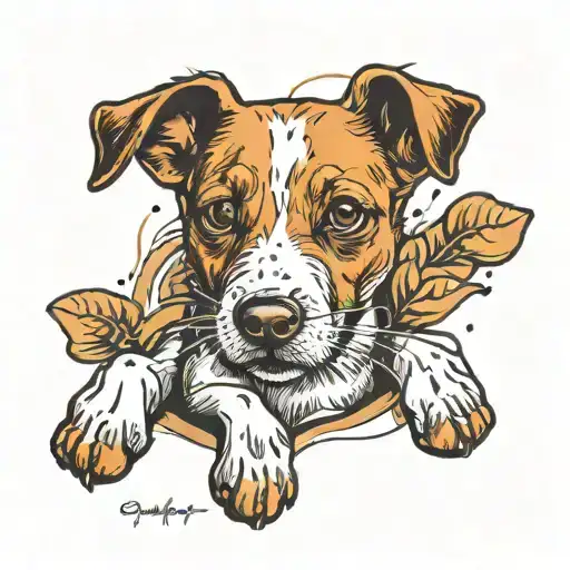 dog paw with jack russell tattoo design idea
