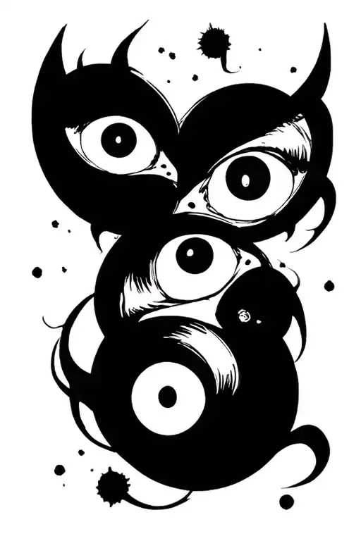 Japanese-style Black works circles, scary eyes 3-6 pieces, anime tattoo design idea