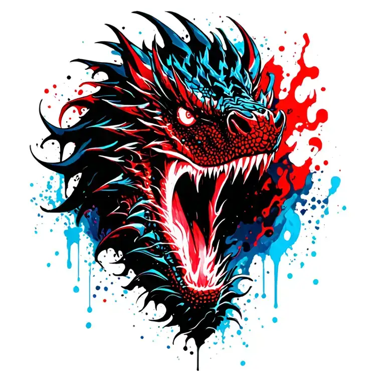 dragon head breathing electric blue fire breathing dragon tattoo design idea