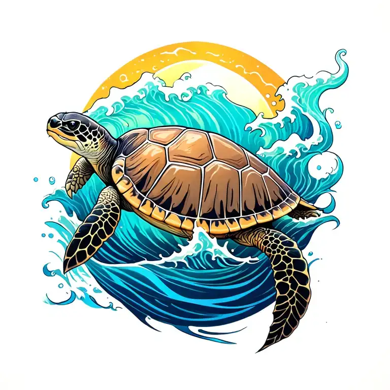 sea turtle and ocean wave tattoo design idea
