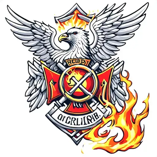 firefighter Maltese cross fire breathing phoenix  tattoo design idea