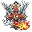 firefighter Maltese cross fire breathing phoenix  tattoo design idea