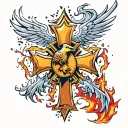 firefighter Maltese cross fire breathing phoenix  tattoo design idea