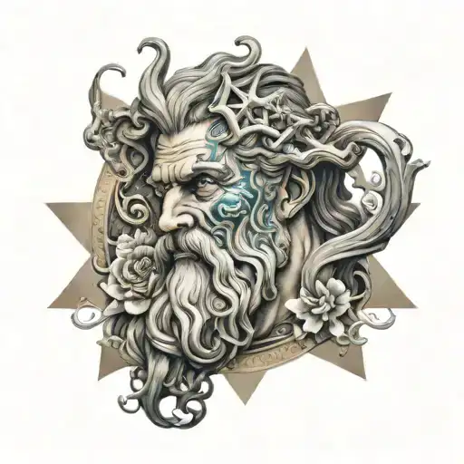god of sea poseidon with life intertwined tattoo design idea