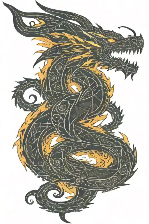 tribal dragon breathing fire tattoo design idea