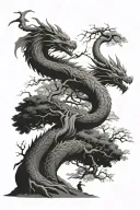 Dragon twist around yggdrasil tree tattoo tattoo design idea