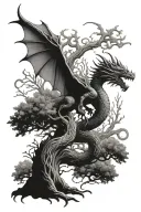 Dragon twist around yggdrasil tree tattoo tattoo design idea